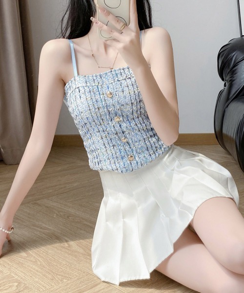 Miniministore（ミニミニストア）の「パッド付き ツイード風キャミソール韓国風（キャミソール・レディース・ブラック/ライトブルー/ピンク/アイボリー・FREE）」の11枚目の写真