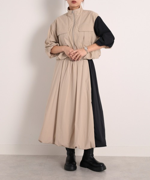 UNDOVE(アンドゥーブ)の「〈UNDOVE〉【はっ水/ストレッチ/UV対策/アウトドア/普段着/ジッパージャケット/ダブルジッパー/胸元ポケット】はっ水!ナイロンバルーンジャケット(ブルゾン・レディース・ベージュ/ブラック・X-LARGE/LARGE/MEDIUM)」の1枚目の写真