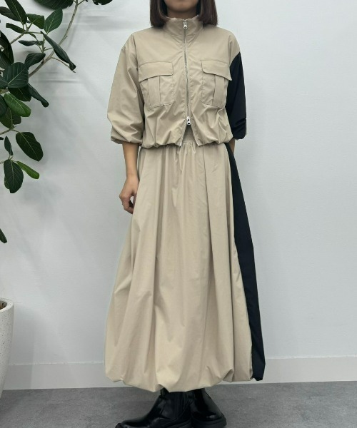 UNDOVE(アンドゥーブ)の「〈UNDOVE〉【はっ水/ストレッチ/UV対策/アウトドア/普段着/ジッパージャケット/ダブルジッパー/胸元ポケット】はっ水!ナイロンバルーンジャケット(ブルゾン・レディース・ベージュ/ブラック・X-LARGE/LARGE/MEDIUM)」の14枚目の写真