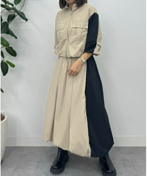 UNDOVE(アンドゥーブ)の「〈UNDOVE〉【はっ水/ストレッチ/UV対策/アウトドア/普段着/ジッパージャケット/ダブルジッパー/胸元ポケット】はっ水!ナイロンバルーンジャケット(ブルゾン・レディース・ベージュ/ブラック・X-LARGE/LARGE/MEDIUM)」の15枚目の写真