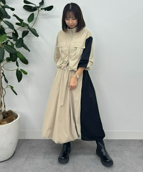 UNDOVE(アンドゥーブ)の「〈UNDOVE〉【はっ水/ストレッチ/UV対策/アウトドア/普段着/ジッパージャケット/ダブルジッパー/胸元ポケット】はっ水!ナイロンバルーンジャケット(ブルゾン・レディース・ベージュ/ブラック・X-LARGE/LARGE/MEDIUM)」の8枚目の写真
