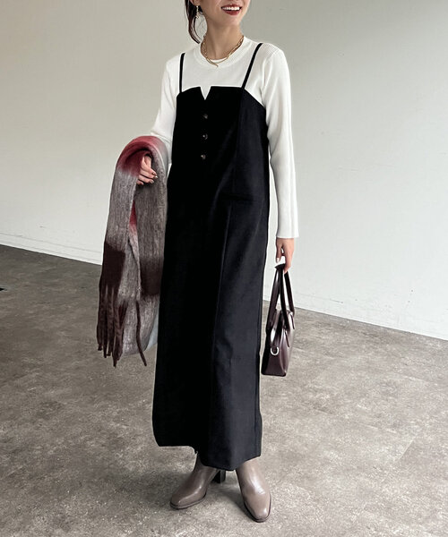 Chez toi（シェトワ）の「Iラインキャミワンピース×ニットプルオーバー（ワンピース・レディース・ブラック/キャメル/グレイッシュベージュ・FREE）」の12枚目の写真