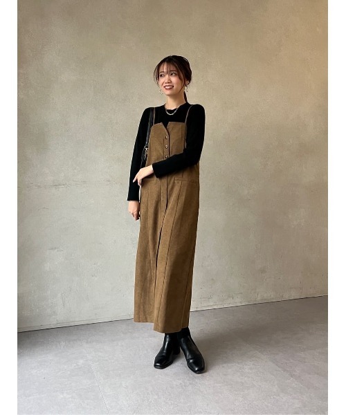 Chez toi（シェトワ）の「Iラインキャミワンピース×ニットプルオーバー（ワンピース・レディース・ブラック/キャメル/グレイッシュベージュ・FREE）」の4枚目の写真