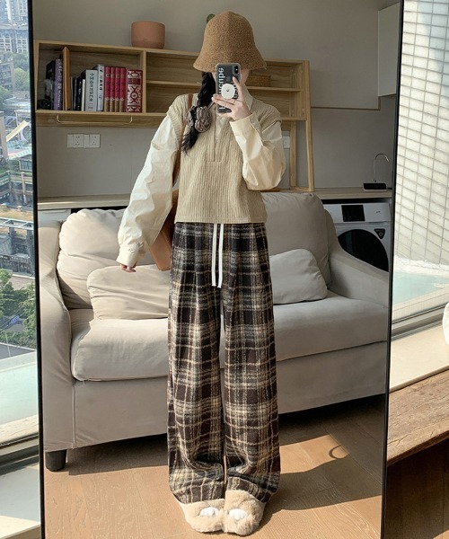 Miniministore（ミニミニストア）の「ワイドパンツ チェック柄 レディース（スラックス・レディース・ブラウン/ブラック・M/L/XL/S）」の16枚目の写真