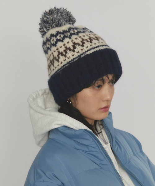 MERLOT(メルロー)の「ボンボンノルディックニットキャップ(ニットキャップ/ビーニー・レディース・レッド/グレー/ネイビー・FREE)」の10枚目の写真