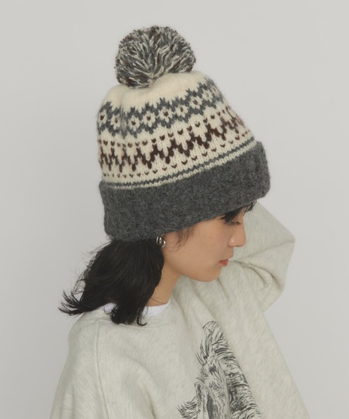 MERLOT(メルロー)の「ボンボンノルディックニットキャップ(ニットキャップ/ビーニー・レディース・レッド/グレー/ネイビー・FREE)」の5枚目の写真