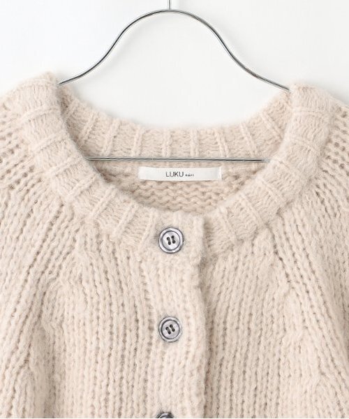 pinue ショートニットカーディガン　グレージュ ファッションレター Fashion Letter ショート丈かぎ編み