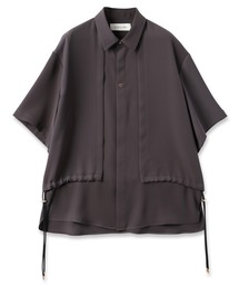 新品未使用タグ付き/XL相当　クルニ　半袖ジップシャツ　極薄手　ストライプ　黒 シャツ メンズ トップス 長袖 ストライプ柄 無地 送料無料・再販