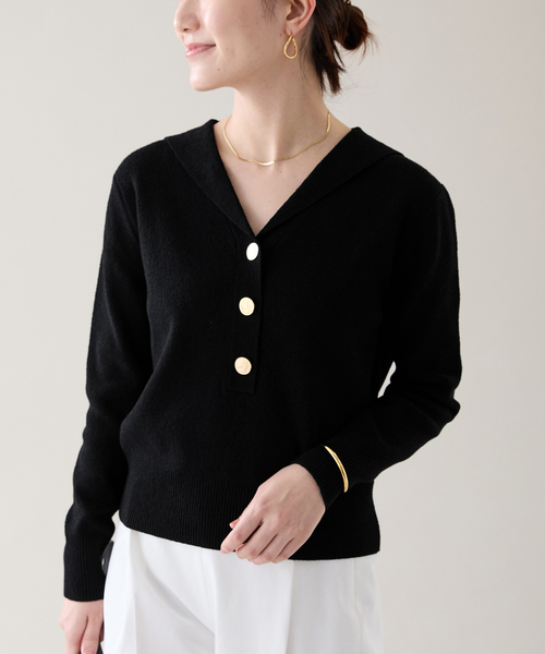 ヴェルメイユパーイエナ　プルオーバー　セーラー セール】GOLD point sailor knit（ニット/セーター）｜VERMEIL par