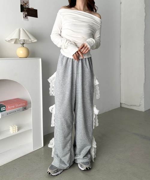 CLEA（クレア）の「レースリボンルーズスウェットパンツ（スウェットパンツ・レディース・グレー/アイボリー/ブラック・FREE）」の16枚目の写真