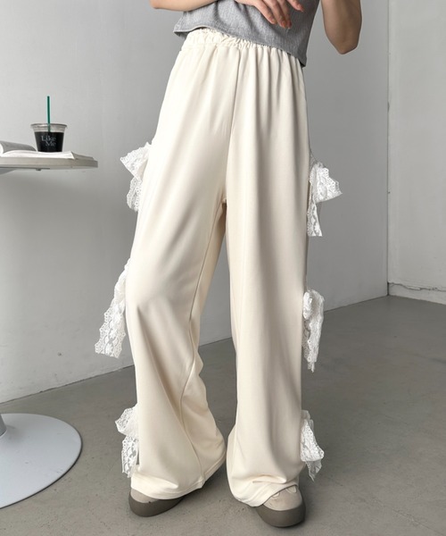 CLEA（クレア）の「レースリボンルーズスウェットパンツ（スウェットパンツ・レディース・グレー/アイボリー/ブラック・FREE）」の5枚目の写真