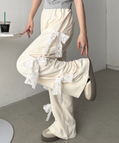 CLEA（クレア）の「レースリボンルーズスウェットパンツ（スウェットパンツ・レディース・グレー/アイボリー/ブラック・FREE）」の7枚目の写真