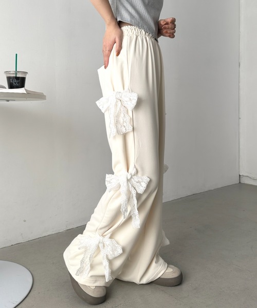 CLEA（クレア）の「レースリボンルーズスウェットパンツ（スウェットパンツ・レディース・グレー/アイボリー/ブラック・FREE）」の8枚目の写真