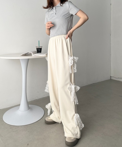 CLEA（クレア）の「レースリボンルーズスウェットパンツ（スウェットパンツ・レディース・グレー/アイボリー/ブラック・FREE）」の9枚目の写真