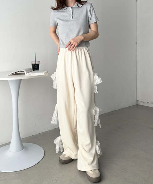 CLEA（クレア）の「レースリボンルーズスウェットパンツ（スウェットパンツ・レディース・グレー/アイボリー/ブラック・FREE）」の10枚目の写真