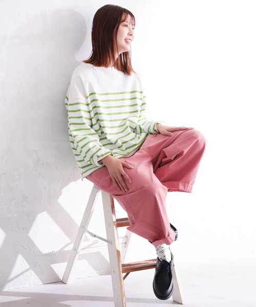 soulberry（ソウルベリー）の「ずんだ色のパネルボーダー（Tシャツ/カットソー・レディース・ホワイト系その他・LL/3L/4L/5L/M/L）」の16枚目の写真