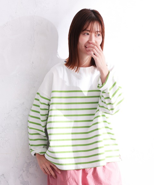 soulberry（ソウルベリー）の「ずんだ色のパネルボーダー（Tシャツ/カットソー・レディース・ホワイト系その他・LL/3L/4L/5L/M/L）」の15枚目の写真