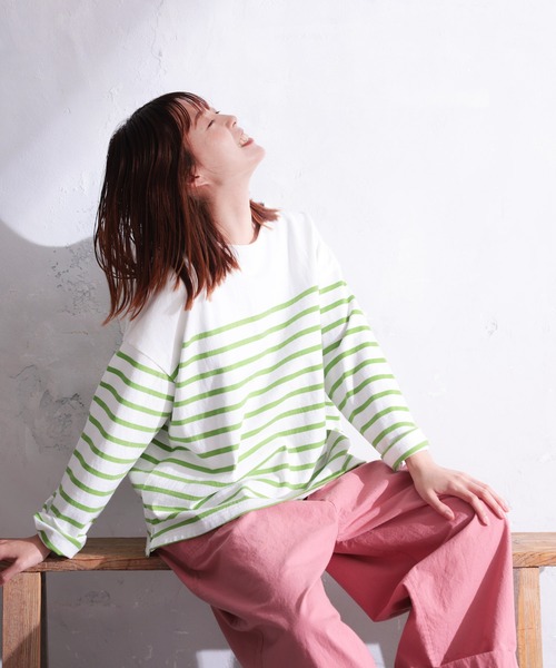 soulberry（ソウルベリー）の「ずんだ色のパネルボーダー（Tシャツ/カットソー・レディース・ホワイト系その他・LL/3L/4L/5L/M/L）」の13枚目の写真