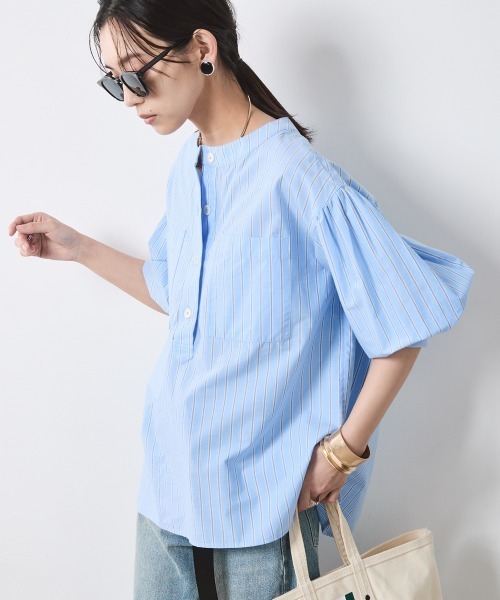 CHIC STYLE(シックスタイル)の「綿100%袖口リブアウトポケットブラウス<大きいサイズ有>シックスタイル(シャツ/ブラウス・レディース・ネイビー/ベージュ系/ブルー系・L/M/5L/4L/3L/LL)」の3枚目の写真
