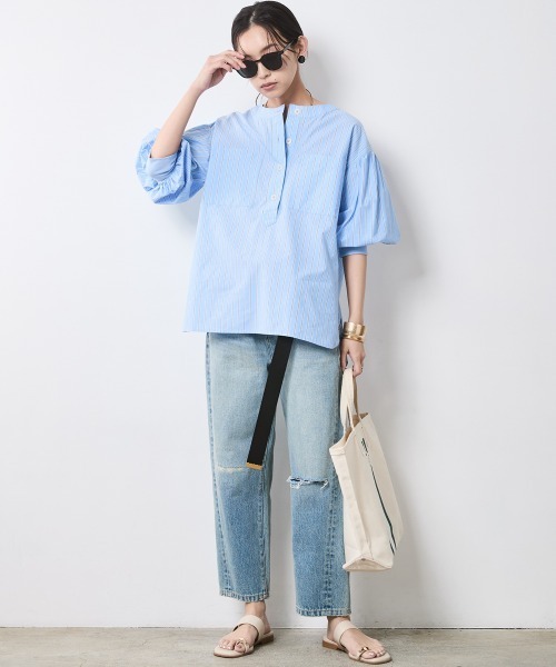 CHIC STYLE(シックスタイル)の「綿100%袖口リブアウトポケットブラウス<大きいサイズ有>シックスタイル(シャツ/ブラウス・レディース・ネイビー/ベージュ系/ブルー系・L/M/5L/4L/3L/LL)」の19枚目の写真