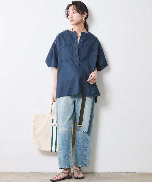 CHIC STYLE(シックスタイル)の「綿100%袖口リブアウトポケットブラウス<大きいサイズ有>シックスタイル(シャツ/ブラウス・レディース・ネイビー/ベージュ系/ブルー系・L/M/5L/4L/3L/LL)」の9枚目の写真