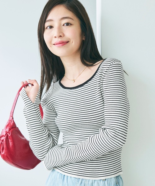 coca(coca)(コカ)の「【WEB限定セール】リブニットボートネックトップス(ニット/セーター・レディース・ブラック/ライトグレー・L/S/M)」の1枚目の写真