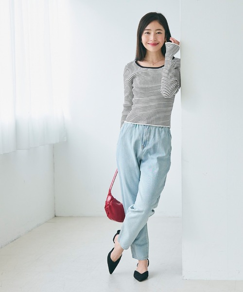 coca(coca)(コカ)の「【WEB限定セール】リブニットボートネックトップス(ニット/セーター・レディース・ブラック/ライトグレー・L/S/M)」の3枚目の写真