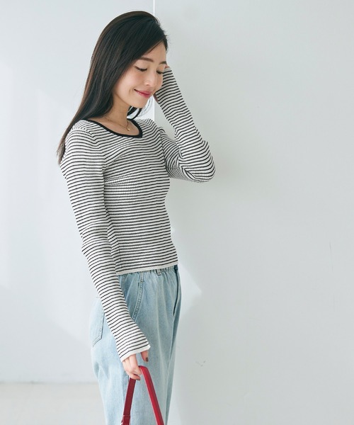 coca(coca)(コカ)の「【WEB限定セール】リブニットボートネックトップス(ニット/セーター・レディース・ブラック/ライトグレー・L/S/M)」の4枚目の写真