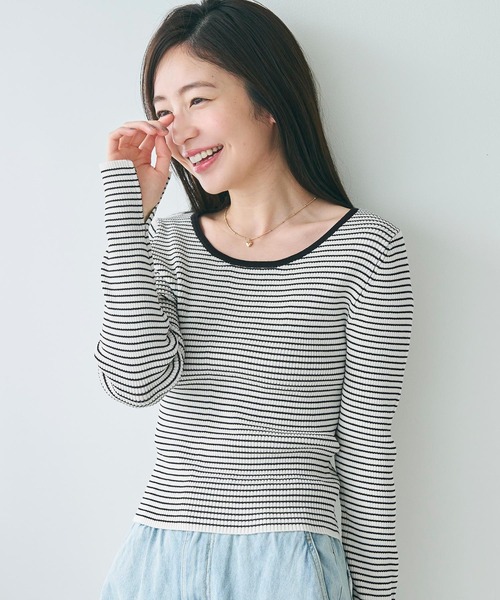 coca(coca)(コカ)の「【WEB限定セール】リブニットボートネックトップス(ニット/セーター・レディース・ブラック/ライトグレー・L/S/M)」の5枚目の写真