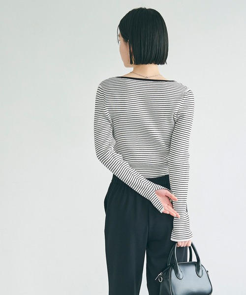 coca(coca)(コカ)の「【WEB限定セール】リブニットボートネックトップス(ニット/セーター・レディース・ブラック/ライトグレー・L/S/M)」の7枚目の写真