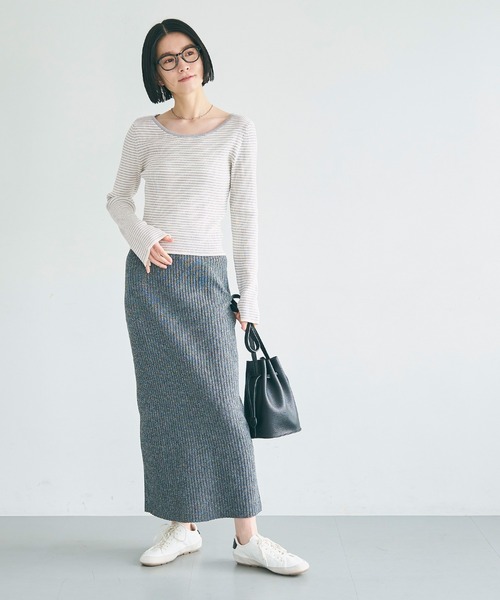 coca(coca)(コカ)の「【WEB限定セール】リブニットボートネックトップス(ニット/セーター・レディース・ブラック/ライトグレー・L/S/M)」の10枚目の写真