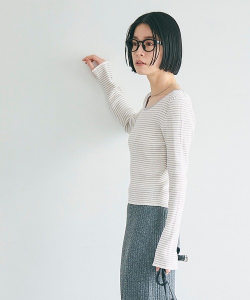 coca(coca)(コカ)の「【WEB限定セール】リブニットボートネックトップス(ニット/セーター・レディース・ブラック/ライトグレー・L/S/M)」の11枚目の写真