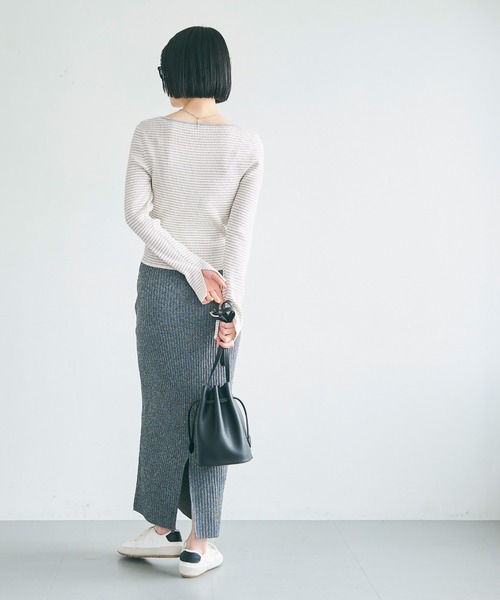 coca(coca)(コカ)の「【WEB限定セール】リブニットボートネックトップス(ニット/セーター・レディース・ブラック/ライトグレー・L/S/M)」の12枚目の写真