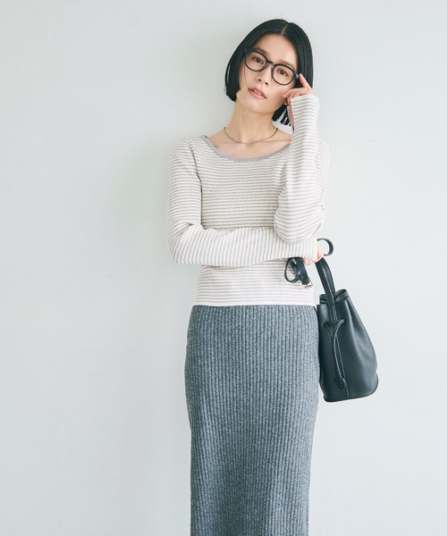 coca(coca)(コカ)の「【WEB限定セール】リブニットボートネックトップス(ニット/セーター・レディース・ブラック/ライトグレー・L/S/M)」の13枚目の写真
