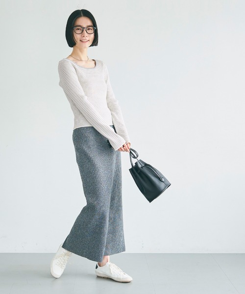 coca(coca)(コカ)の「【WEB限定セール】リブニットボートネックトップス(ニット/セーター・レディース・ブラック/ライトグレー・L/S/M)」の14枚目の写真