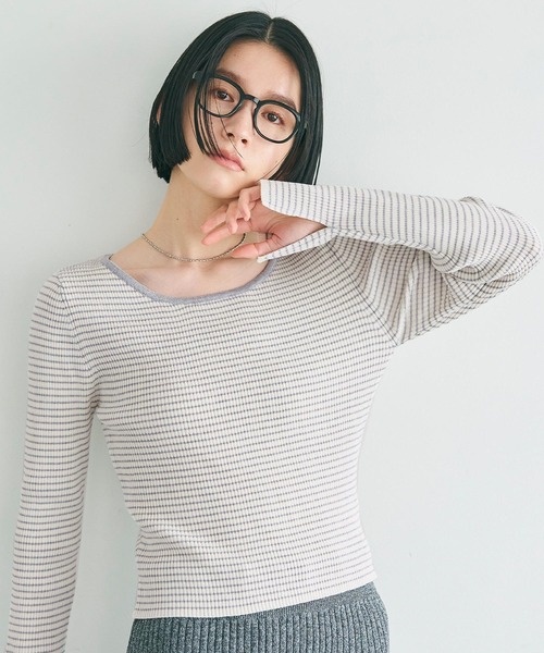 coca(coca)(コカ)の「【WEB限定セール】リブニットボートネックトップス(ニット/セーター・レディース・ブラック/ライトグレー・L/S/M)」の15枚目の写真