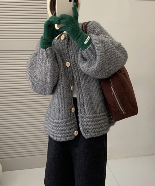 IRADOWL(アイラドール)の「MIX編みラウンドネックカーディガン(カーディガン/ボレロ・レディース・ベージュ系その他/グレー/オフホワイト・FREE)」の2枚目の写真
