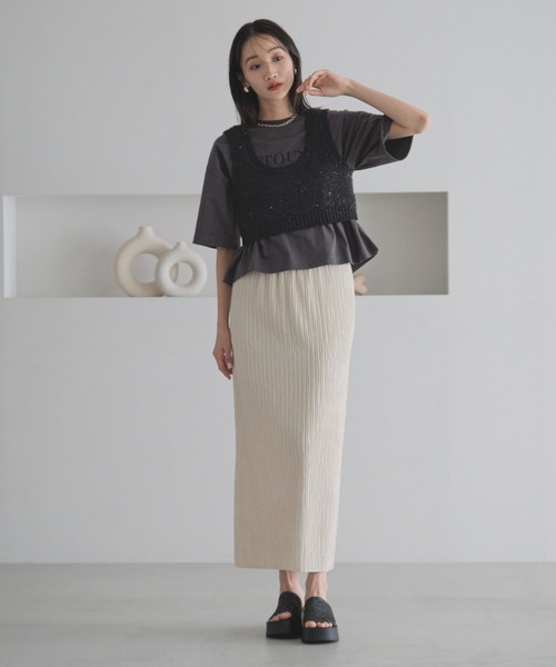 LOWRYS FARM（ローリーズファーム）の「ジャガードプリーツスカート　 288773（スカート・レディース・ブラック/グリーン/ブラウン/アイボリー・FREE）」の6枚目の写真