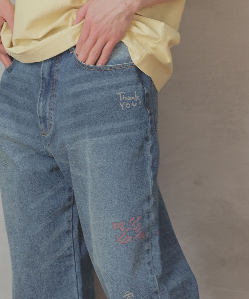 BAYFLOW（ベイフロー）の「[遊び心がかわいい]落書きプリントデニムパンツ（デニムパンツ・メンズ・アクア/クリアブルー・MEDIUM/LARGE）」の9枚目の写真