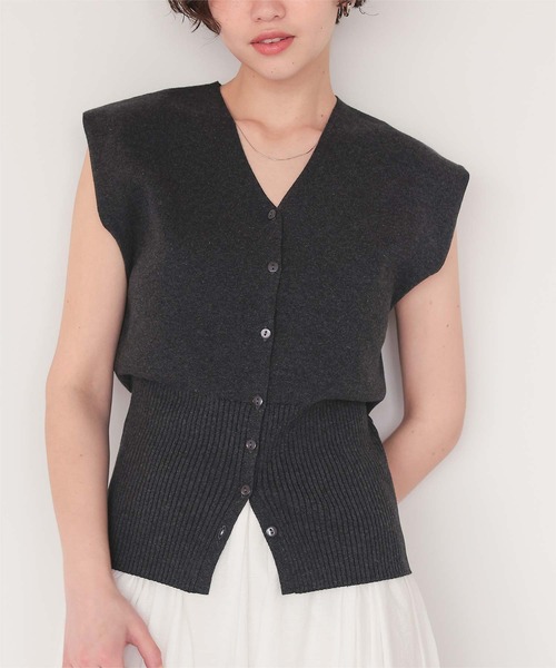 セール】ノースリーブVネックリブニットベスト（ベスト）｜titivate