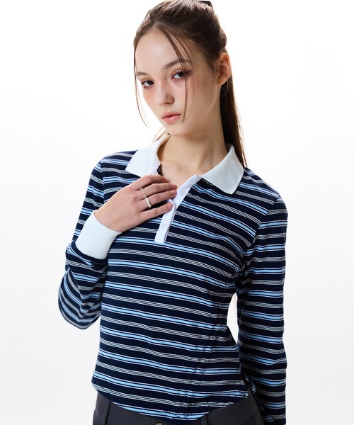 LUVISTRUE(ラヴイズトゥルー)の「IM STRING RUGBY TEE(Tシャツ/カットソー・レディース・ブラック/グレー/ネイビー・FREE)」の3枚目の写真