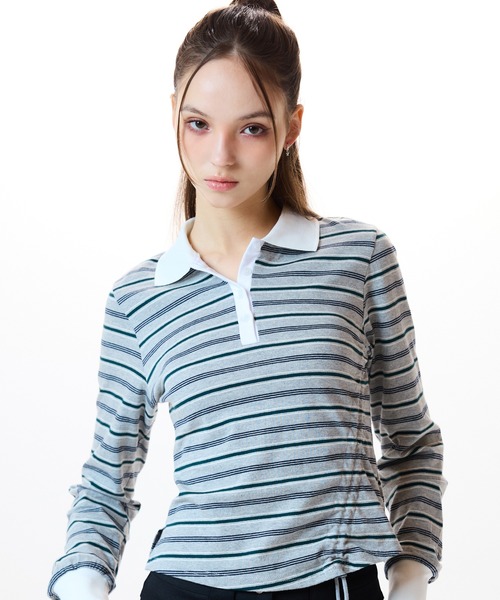 LUVISTRUE(ラヴイズトゥルー)の「IM STRING RUGBY TEE(Tシャツ/カットソー・レディース・ブラック/グレー/ネイビー・FREE)」の1枚目の写真