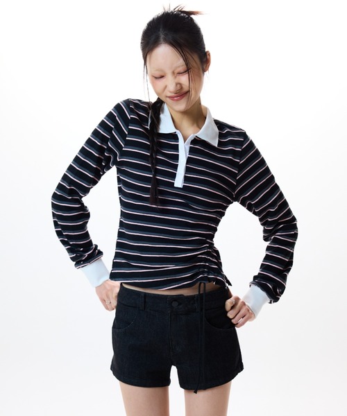 LUVISTRUE(ラヴイズトゥルー)の「IM STRING RUGBY TEE(Tシャツ/カットソー・レディース・ブラック/グレー/ネイビー・FREE)」の4枚目の写真
