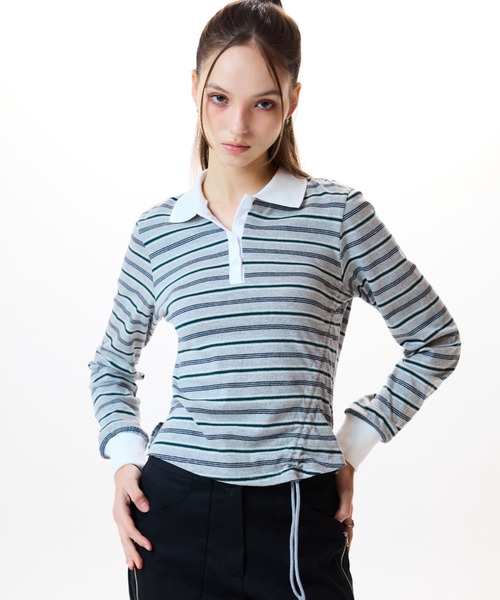 LUVISTRUE(ラヴイズトゥルー)の「IM STRING RUGBY TEE(Tシャツ/カットソー・レディース・ブラック/グレー/ネイビー・FREE)」の9枚目の写真