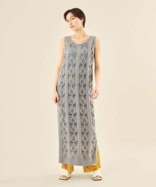 Muscat（マスカット）の「かぎ針編みニットタンクワンピース（ワンピース・レディース・ライトグレー/クリーム・M）」の3枚目の写真