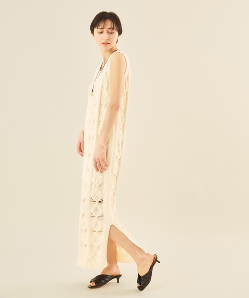 Muscat（マスカット）の「かぎ針編みニットタンクワンピース（ワンピース・レディース・ライトグレー/クリーム・M）」の7枚目の写真