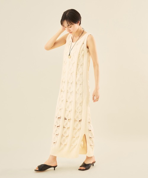Muscat（マスカット）の「かぎ針編みニットタンクワンピース（ワンピース・レディース・ライトグレー/クリーム・M）」の8枚目の写真