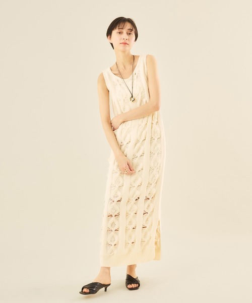 Muscat（マスカット）の「かぎ針編みニットタンクワンピース（ワンピース・レディース・ライトグレー/クリーム・M）」の11枚目の写真