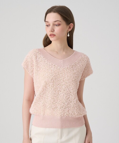 ANAYI（アナイ）の「GIMAフェザーVプルオーバー（ニット/セーター・レディース・ホワイト/ピンク/グリーン・38）」の3枚目の写真