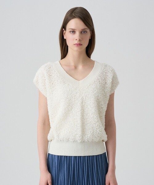 ANAYI（アナイ）の「GIMAフェザーVプルオーバー（ニット/セーター・レディース・ホワイト/ピンク/グリーン・38）」の4枚目の写真